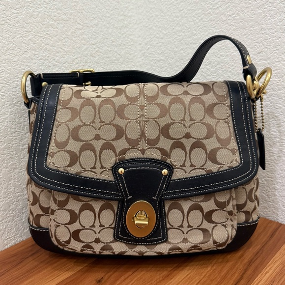 Coach Handbags - Vintage Y2K COACH F12857 Legacy Brown Signature Turnlock Large Hobo Shoulder Bag